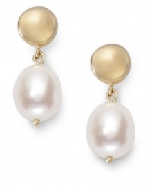 Everyday elegance. These pretty drop earrings feature a cultured freshwater pearl (13 mm) set in rich 14k gold. Approximate drop: 3/4 inch.