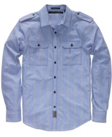 Military meets everyman. This Sean John shirt perfectly blends your favorite looks. Military meets everyman. This Sean John shirt perfectly blends your favorite looks.