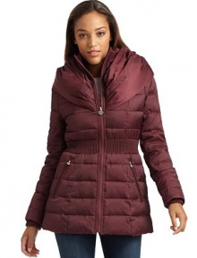THE LOOKWide, shawl collarZip frontCinched, smocked detailing at sidesDual angled zip pocketsTHE FITAbout 29 from shoulder to hemTHE MATERIALPolyesterFill: down/feathersFully linedCARE & ORIGINDry cleanImportedModel shown is 5'9 (175cm) wearing US size Small. THE LOOKWide, shawl collarZip frontCinched, smocked detailing at sidesDual angled zip pocketsTHE FITAbout 29 from shoulder to hemTHE MATERIALPolyesterFill: down/feathersFully linedCARE & ORIGINDry cleanImportedModel shown is 5'9 (175cm) wearing US size Small.