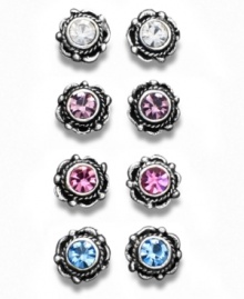 Not a dreary day in sight. For instant sunshine, just add a pair of these Bali studs by Unwritten. Crafted in sterling silver with gorgeous multicolored cubic zirconias. Comes in a set of four.