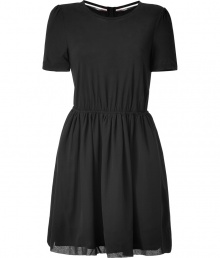 Perfect for taking pretty days into chic cocktails, Burberry Brits black silk dress is a wardrobe staple tailored to all-season sophistication - Rounded neckline, short sleeves, softly gathered shoulders, elasticized waistline, softly fitted top, full skirt, falls above the knee - Style with ballerinas or ankle boots for work, or platforms and chunky jewelry for evening Perfect for taking pretty days into chic cocktails, Burberry Brits black silk dress is a wardrobe staple tailored to all-season sophistication - Rounded neckline, short sleeves, softly gathered shoulders, elasticized waistline, softly fitted top, full skirt, falls above the knee - Style with ballerinas or ankle boots for work, or platforms and chunky jewelry for evening