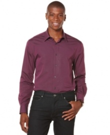 An iridescent design gives this Perry Ellis button down a uniquely handsome look. An iridescent design gives this Perry Ellis button down a uniquely handsome look.