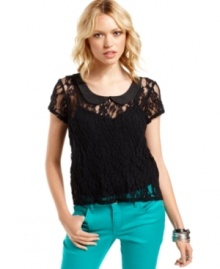 So femme! A peter-pan collar adds schoolgirl-inspired whimsy to this sheer lace top from 6 Degrees. So femme! A peter-pan collar adds schoolgirl-inspired whimsy to this sheer lace top from 6 Degrees.
