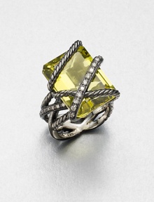 From the Cable Wrap Collection. A stunning emerald-cut lemon citrine stone wrapped in darkened sterling silver and accented with dazzling diamonds. Lemon citrineDiamonds, .48 tcwDarkened sterling silverWidth, about .78Imported From the Cable Wrap Collection. A stunning emerald-cut lemon citrine stone wrapped in darkened sterling silver and accented with dazzling diamonds. Lemon citrineDiamonds, .48 tcwDarkened sterling silverWidth, about .78Imported