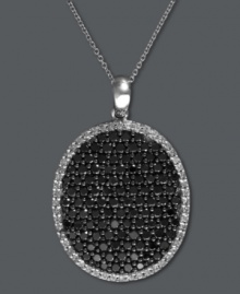 Take shape. EFFY Collection's stunning oval pendant features round-cut black diamonds (2 ct. t.w.) and white diamond edges (1/5 ct. t.w.). Set in 14k white gold. Approximate length: 18 inches. Approximate drop length: 1-1/4 inches. Approximate drop width: 7/8 inch. Take shape. EFFY Collection's stunning oval pendant features round-cut black diamonds (2 ct. t.w.) and white diamond edges (1/5 ct. t.w.). Set in 14k white gold. Approximate length: 18 inches. Approximate drop length: 1-1/4 inches. Approximate drop width: 7/8 inch.