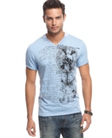 Gear up for summer with the on-trend style of this y-neck graphic t-shirt from INC International Concepts. Gear up for summer with the on-trend style of this y-neck graphic t-shirt from INC International Concepts.