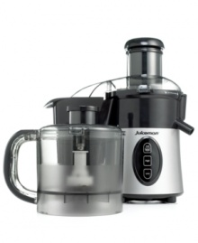 Start adding fresh fruit and vegetables to your diet and gain energy the natural way. it's easy with this combo food processor and juicer. It comes complete with a wide mouth, 3 feed chute that means less cutting and faster juicing. Attachments for processing, chopping and grinding make this a versatile, all-in-one kitchen tool. Two-year warranty. Model JM1000M. Start adding fresh fruit and vegetables to your diet and gain energy the natural way. it's easy with this combo food processor and juicer. It comes complete with a wide mouth, 3 feed chute that means less cutting and faster juicing. Attachments for processing, chopping and grinding make this a versatile, all-in-one kitchen tool. Two-year warranty. Model JM1000M.