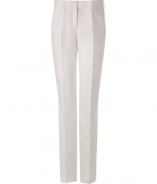 Luxurious pants in fine cotton/silk blend - summery noble ivory - new, slightly wider legs with crease (makes the legs look even longer) - a highlight basic for important business dates and elegant evening events - pair best with slim tops, which are being tucked in - a MUST here: high heels - wear a blazer or trenchcoat on top Luxurious pants in fine cotton/silk blend - summery noble ivory - new, slightly wider legs with crease (makes the legs look even longer) - a highlight basic for important business dates and elegant evening events - pair best with slim tops, which are being tucked in - a MUST here: high heels - wear a blazer or trenchcoat on top