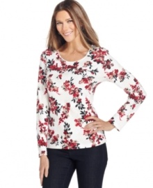 Karen Scott's long-sleeve tee features big, bold blooms that instantly cheer up any ensemble.