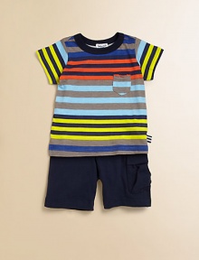 A plush cotton tee with cool, colorful stripes, paired with matching shorts, make this set a must-have for your little man.CrewneckShort sleevesPullover styleElastic waistCottonMachine washImported A plush cotton tee with cool, colorful stripes, paired with matching shorts, make this set a must-have for your little man.CrewneckShort sleevesPullover styleElastic waistCottonMachine washImported