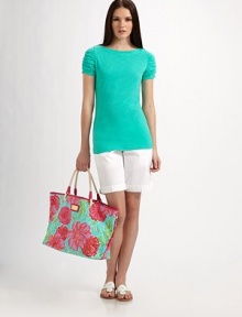 A casual-chic slub top with romantically ruched sleeves in a vivid color.BoatneckRuched short sleevesPull-on styleAbout 15 from shoulder to hemPima cottonImportedMachine wash Model shown is 5'9½ (176cm) wearing US size Small. A casual-chic slub top with romantically ruched sleeves in a vivid color.BoatneckRuched short sleevesPull-on styleAbout 15 from shoulder to hemPima cottonImportedMachine wash Model shown is 5'9½ (176cm) wearing US size Small.