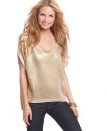 Liven up your jeans with a shot of metallic glam via this oversized sweater from Jessica Simpson! Liven up your jeans with a shot of metallic glam via this oversized sweater from Jessica Simpson!