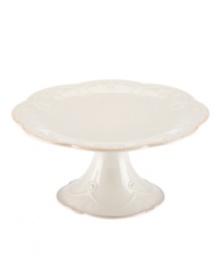 With fanciful beading and a feminine shape, this cake stand from the Lenox French Perle white dinnerware collection has an irresistibly old-fashioned sensibility. Hard-wearing stoneware is dishwasher safe and, in a soft white hue with antiqued trim, a graceful addition to dessert. Qualifies for Rebate With fanciful beading and a feminine shape, this cake stand from the Lenox French Perle white dinnerware collection has an irresistibly old-fashioned sensibility. Hard-wearing stoneware is dishwasher safe and, in a soft white hue with antiqued trim, a graceful addition to dessert. Qualifies for Rebate