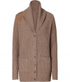 Sophisticated tumbell brown shawl cardigan - This stylish menswear-inspired cardigan is a must-have cold weather essential - Luxurious merino wool and cashmere blend with retro-cool suede shoulder detail - Style with a pullover, skinny jeans, and over-the-knee boots for a pulled together day look - Try with a floral mini-dress, patterned tights, and buckle boots