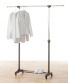 Create more closet space instantly or simply expand your storage space. Quick to assemble and even easier to use, this rolling rack features an expandable bar for hanging garments of all shapes and sizes.