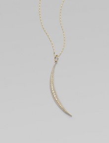 A slender slip of a crescent moon, long and lyrical, sparkles with diamonds and dangles from a gold barley chain.Diamonds, .17 tcw14k yellow gold and sterling silverChain length, about 18Pendant length, about 2Spring ring claspMade in USA A slender slip of a crescent moon, long and lyrical, sparkles with diamonds and dangles from a gold barley chain.Diamonds, .17 tcw14k yellow gold and sterling silverChain length, about 18Pendant length, about 2Spring ring claspMade in USA