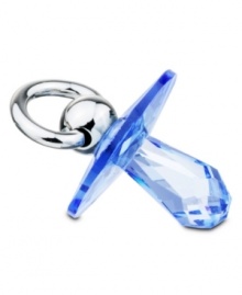 An adorable gift for new parents, the sapphire pacifier figurine combines faceted Swarovski crystal with a ring of polished silvertone metal. An adorable gift for new parents, the sapphire pacifier figurine combines faceted Swarovski crystal with a ring of polished silvertone metal.