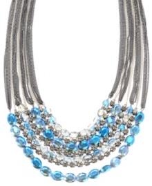 Multiple choice. Accompanied by a multi row silhouette, beautiful blue and silver tone beads stand out on Kenneth Cole New York's striking statement necklace. Adorned with faceted glass beading and sparkling crystals, it's made in hematite tone mixed metal. Approximate length: 17 inches. Multiple choice. Accompanied by a multi row silhouette, beautiful blue and silver tone beads stand out on Kenneth Cole New York's striking statement necklace. Adorned with faceted glass beading and sparkling crystals, it's made in hematite tone mixed metal. Approximate length: 17 inches.
