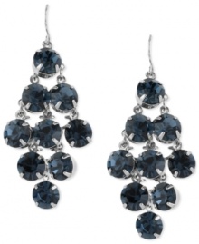 Break the glass ceiling on style with this pair of chandelier earrings from Kenneth Cole New York. Crafted from silver-tone mixed metal, the earrings feature stunning blue faceted glass beads. Approximate drop: 2-3/8 inches. Break the glass ceiling on style with this pair of chandelier earrings from Kenneth Cole New York. Crafted from silver-tone mixed metal, the earrings feature stunning blue faceted glass beads. Approximate drop: 2-3/8 inches.
