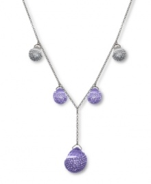Chic combination. A subtle shade of gray complements the lovely lilac hue in Swarovski's Play Tanzanite Y pendant necklace. Crafted with sparkling clear Pointiage® crystals, its striking silhouette is derived from water droplets. Set in silver tone mixed metal. Approximate length: 15-7/10 inches. Approximate drop: 1-1/2 inches.