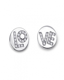 Two come together as one on this heartfelt pair of platinum vermeil and sterling earrings from Crislu. Accented by delicate cubic zirconia stones, the discs spell L-O-V-E. Two come together as one on this heartfelt pair of platinum vermeil and sterling earrings from Crislu. Accented by delicate cubic zirconia stones, the discs spell L-O-V-E.