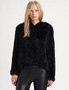 Dyed rabbit fur amplifies this modern, hooded must-have. Attached hoodLong sleevesBody: Dyed rabbit furDry clean with fur specialistImportedFur origin: ChinaModel shown is 5'10 (177cm) wearing US size Small. Dyed rabbit fur amplifies this modern, hooded must-have. Attached hoodLong sleevesBody: Dyed rabbit furDry clean with fur specialistImportedFur origin: ChinaModel shown is 5'10 (177cm) wearing US size Small.