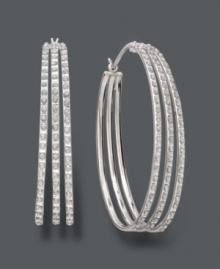 Light up your look in this glamorous style. Hoop earrings feature three dazzling rows accented by sparkling diamonds. Crafted in sterling silver. Approximate diameter: 1-1/2 inches. Light up your look in this glamorous style. Hoop earrings feature three dazzling rows accented by sparkling diamonds. Crafted in sterling silver. Approximate diameter: 1-1/2 inches.