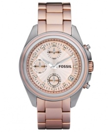 With a classic boyfriend design, this stylish Fossil timepiece features an allover blush for a truly feminine look. With a classic boyfriend design, this stylish Fossil timepiece features an allover blush for a truly feminine look.