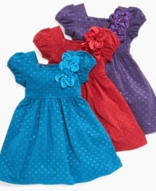 Your little rose will look in bloom with these puffed-sleeved dresses with exquisite rosette applique from Sweet Heart Rose. Your little rose will look in bloom with these puffed-sleeved dresses with exquisite rosette applique from Sweet Heart Rose.