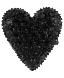 Twisted love. This moody ring from Betsey Johnson flaunts black-colored crystal accents on a heart design. Crafted in antiqued gold tone mixed metal. Ring stretches to fit finger. Twisted love. This moody ring from Betsey Johnson flaunts black-colored crystal accents on a heart design. Crafted in antiqued gold tone mixed metal. Ring stretches to fit finger.