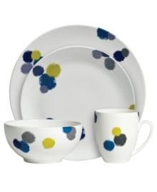 Vera Wang brings new excitement to white bone china with the tie dye-inspired Ikat pattern from her collection of Wedgwood dinnerware. The dishes have splashes of indigo blue, citron and lavender that dress up the smooth, seamless place settings for a look that's sleek and modern yet refreshingly playful. Vera Wang brings new excitement to white bone china with the tie dye-inspired Ikat pattern from her collection of Wedgwood dinnerware. The dishes have splashes of indigo blue, citron and lavender that dress up the smooth, seamless place settings for a look that's sleek and modern yet refreshingly playful.