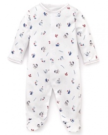 Adorned with an allover nautical print, this crewneck footie will give your little guy his sea legs in no time. Adorned with an allover nautical print, this crewneck footie will give your little guy his sea legs in no time.