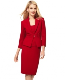 Chic red crepe creates a bold statement for the boardroom and beyond, from Tahari by ASL. Chic red crepe creates a bold statement for the boardroom and beyond, from Tahari by ASL.