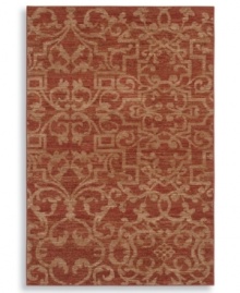 A blend of traditional and contemporary design elements, this unique piece displays an inviting, weathered look in deep red colorways. Plush New Zealand wool gives the rug a soft surface that holds up in the busiest rooms in your home. A blend of traditional and contemporary design elements, this unique piece displays an inviting, weathered look in deep red colorways. Plush New Zealand wool gives the rug a soft surface that holds up in the busiest rooms in your home.