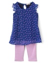 A flowy tunic with an allover print couples with cute leggings for an adorable, easy-breezy outfit.