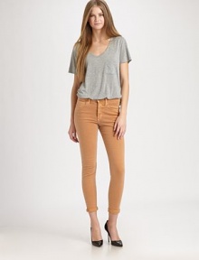 Ultra-skinny denim tailored with a high-rise and casual rolled hem.THE FITSkinny fitRise, about 8Inseam, about 27THE DETAILSZip flyFive-pocket style93% cotton/6% polyester/1% LycraDry cleanMade in USA of imported fabricModel shown is 5'11 (180cm) wearing US size 4.