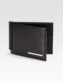 A smooth, sophisticated wallet of Italian calfskin leather with signature plate detail.Six card slots3½ x 3¼Made in Italy A smooth, sophisticated wallet of Italian calfskin leather with signature plate detail.Six card slots3½ x 3¼Made in Italy
