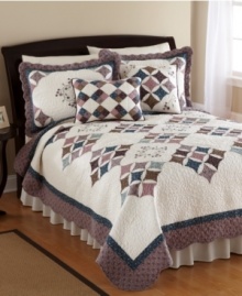 Offering an absolutely classic look for the bedroom, this Brita quilt features sumptuous quilted details, geometric diamond designs and lovely floral embellishments all in a pink, blue and white colorway. Finished with beautiful scalloped edges. Offering an absolutely classic look for the bedroom, this Brita quilt features sumptuous quilted details, geometric diamond designs and lovely floral embellishments all in a pink, blue and white colorway. Finished with beautiful scalloped edges.