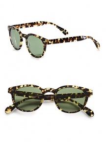 Look back in time with these cool, detailed, retro frames with a curved bridge. Available in buff with green mineral glass lens or dark tortoise/black with green mineral glass lens. Logo temples100% UV protectionImported Look back in time with these cool, detailed, retro frames with a curved bridge. Available in buff with green mineral glass lens or dark tortoise/black with green mineral glass lens. Logo temples100% UV protectionImported