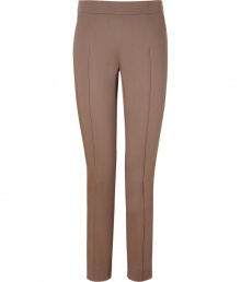 Stylish nougat cotton blend pants from Moschino Cheap & Chic - These equestrian-style pants are flattering and sophisticated - Seaming down front and back, wide waistband, slim cut through legs - Wear with a long sleeve henley, a tweed blazer, and riding boots