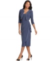 Be the star of your next special occasion: You're sure to twinkle in this petite tea-length dress and jacket ensemble by Alex Evenings, featuring a rhinestone trim.