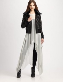 EXCLUSIVELY AT SAKS.COM. Detachable rabbit fur collar, knit trim and zippered slash pockets refresh this supple leather jacket. Detachable rabbit fur collarFront snap closures; zipperLong sleevesZippered slash pocketsBanded cuffs and hemFully linedAbout 21 from shoulder to hemLeather and rabbit furDry clean with leather specialistImportedFur origin: ChinaModel shown is 5'10 (177cm) wearing US size Small. EXCLUSIVELY AT SAKS.COM. Detachable rabbit fur collar, knit trim and zippered slash pockets refresh this supple leather jacket. Detachable rabbit fur collarFront snap closures; zipperLong sleevesZippered slash pocketsBanded cuffs and hemFully linedAbout 21 from shoulder to hemLeather and rabbit furDry clean with leather specialistImportedFur origin: ChinaModel shown is 5'10 (177cm) wearing US size Small.