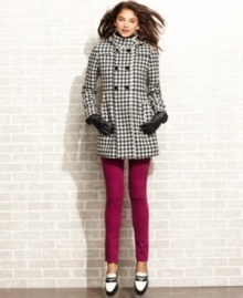 The funnel neckline and bold houndstooth-check print add up to the coolest coat yet, from Tommy Girl.