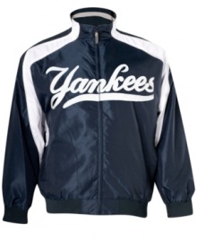 Stay comfortable as you root for your favorite team at the old ball game in this big and tall MLB New York Yankees jacket from Majestic Apparel. Stay comfortable as you root for your favorite team at the old ball game in this big and tall MLB New York Yankees jacket from Majestic Apparel.