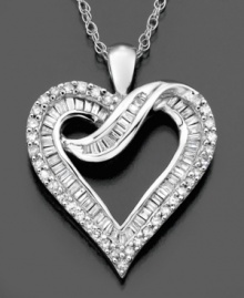 Dress up with love that sparkles. This pretty diamond necklace features round-cut diamond (1/2 ct. t.w.) set in 14k white gold. Approximate length: 18 inches. Approximate drop: 3/4 inch. Dress up with love that sparkles. This pretty diamond necklace features round-cut diamond (1/2 ct. t.w.) set in 14k white gold. Approximate length: 18 inches. Approximate drop: 3/4 inch.