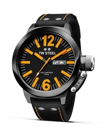 TW Steel teams a bold face with a classic leather strap for a timepiece with modern appeal.