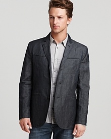 Innovation at its finest - a sport coat that converts effortlessly to a military jacket with the simple fold of the lapel and collar. Designed with 4 besom pockets for a sleek front, John Varvatos Star USA doubles down on coolness and achieves a supremely fresh, utterly versatile look for the season. Innovation at its finest - a sport coat that converts effortlessly to a military jacket with the simple fold of the lapel and collar. Designed with 4 besom pockets for a sleek front, John Varvatos Star USA doubles down on coolness and achieves a supremely fresh, utterly versatile look for the season.