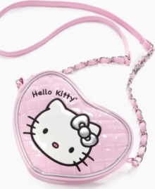 The perfect accessory for her is this playful pink crossbody bag with her favorite adorable kitty on display! The perfect accessory for her is this playful pink crossbody bag with her favorite adorable kitty on display!