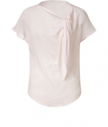 Elegant top in fine, pure pale pink silk - Super-soft, lightweight fabric falls beautifully - Draped cowl neck with tie and short, sheer sleeves - Slim, straight silhouette - Rounded hem hangs slightly longer in the front - Chic and ultra-feminine, seamlessly transitions from day to evening - Pair with cropped trousers, leather leggings or a pencil skirt