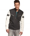 Moto meets varsity with this high velocity jacket from INC International Concepts.